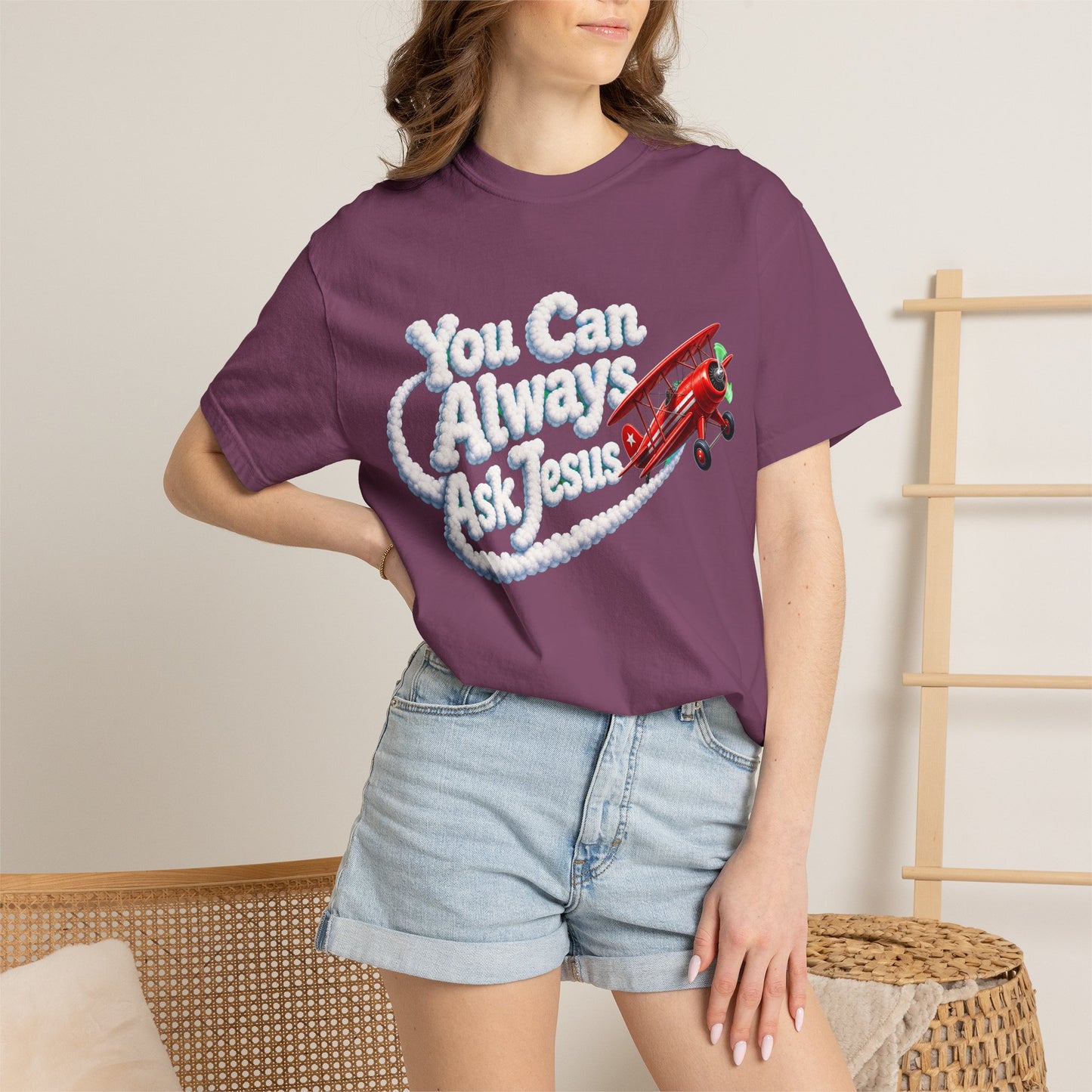 You Can Always Ask Jesus T-Shirt — Retro Biplane Skywriting Christian Tee