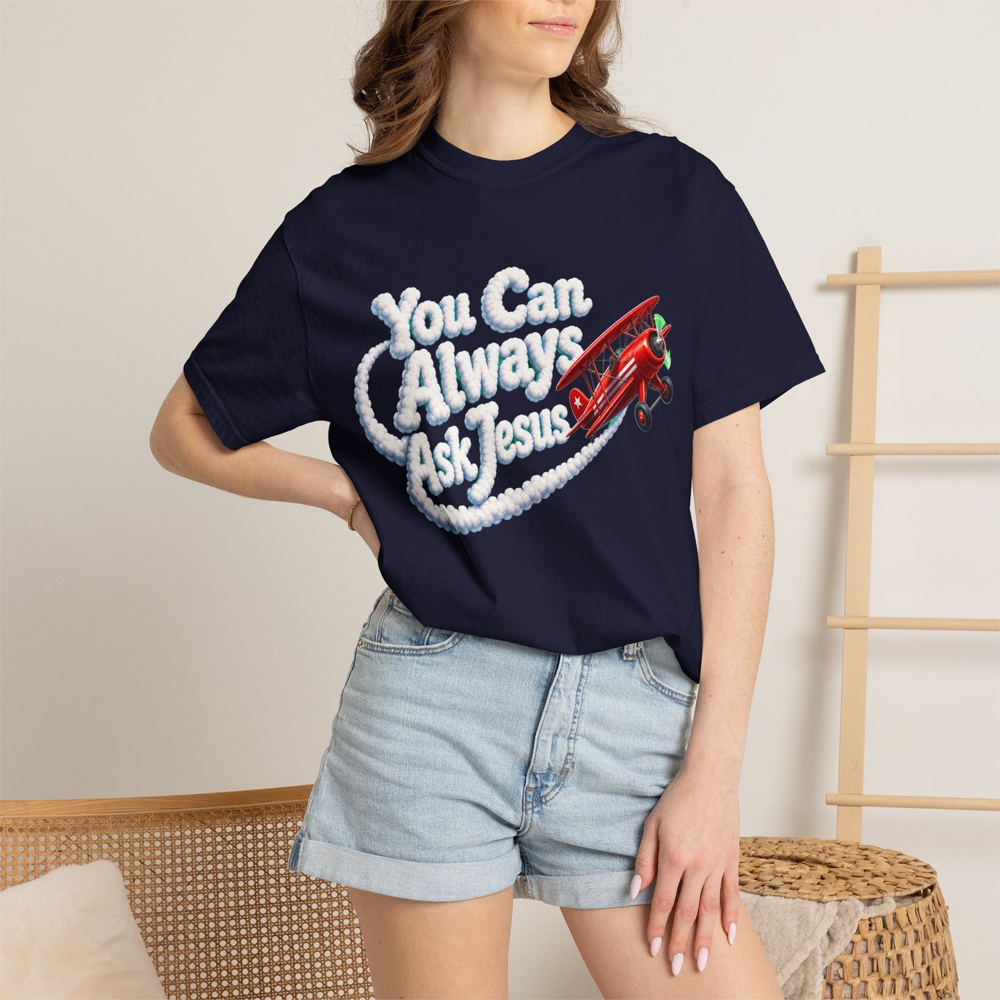 You Can Always Ask Jesus T-Shirt — Retro Biplane Skywriting Christian Tee