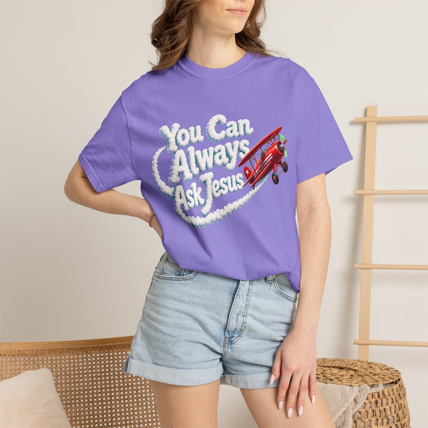 You Can Always Ask Jesus T-Shirt — Retro Biplane Skywriting Christian Tee