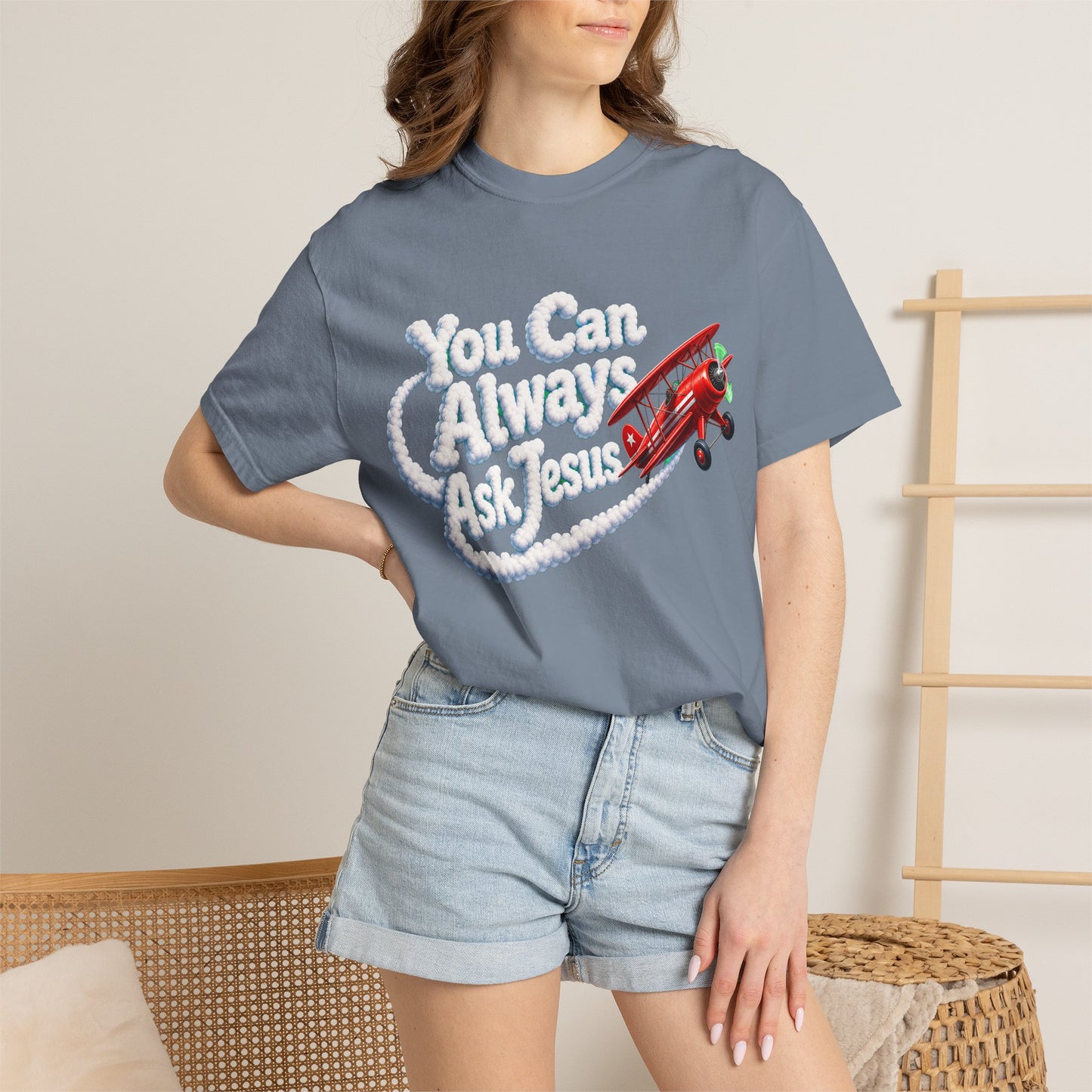 You Can Always Ask Jesus T-Shirt — Retro Biplane Skywriting Christian Tee