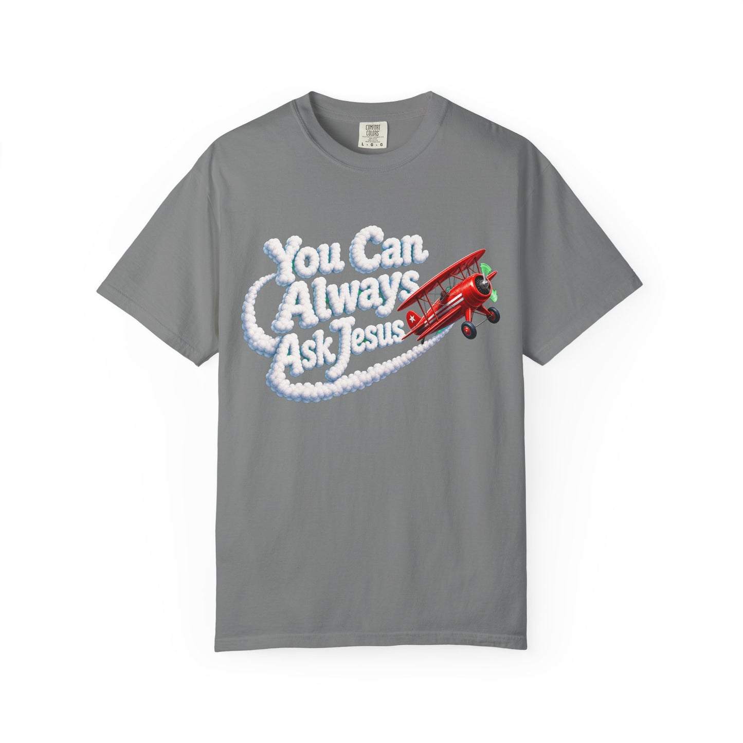 You Can Always Ask Jesus T-Shirt — Retro Biplane Skywriting Christian Tee