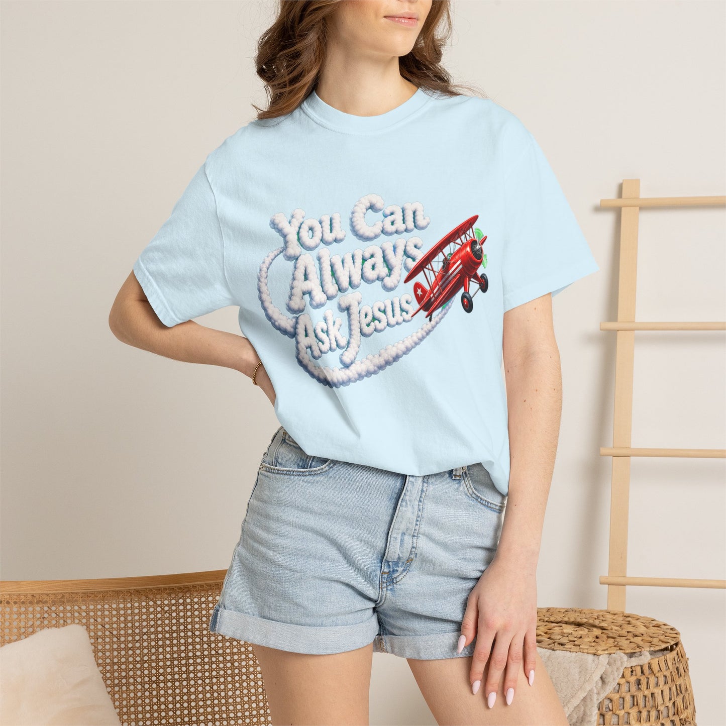 You Can Always Ask Jesus T-Shirt — Retro Biplane Skywriting Christian Tee