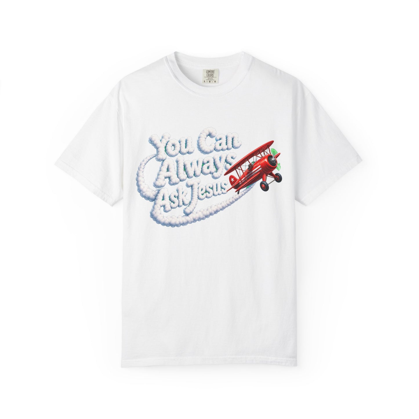 You Can Always Ask Jesus T-Shirt — Retro Biplane Skywriting Christian Tee