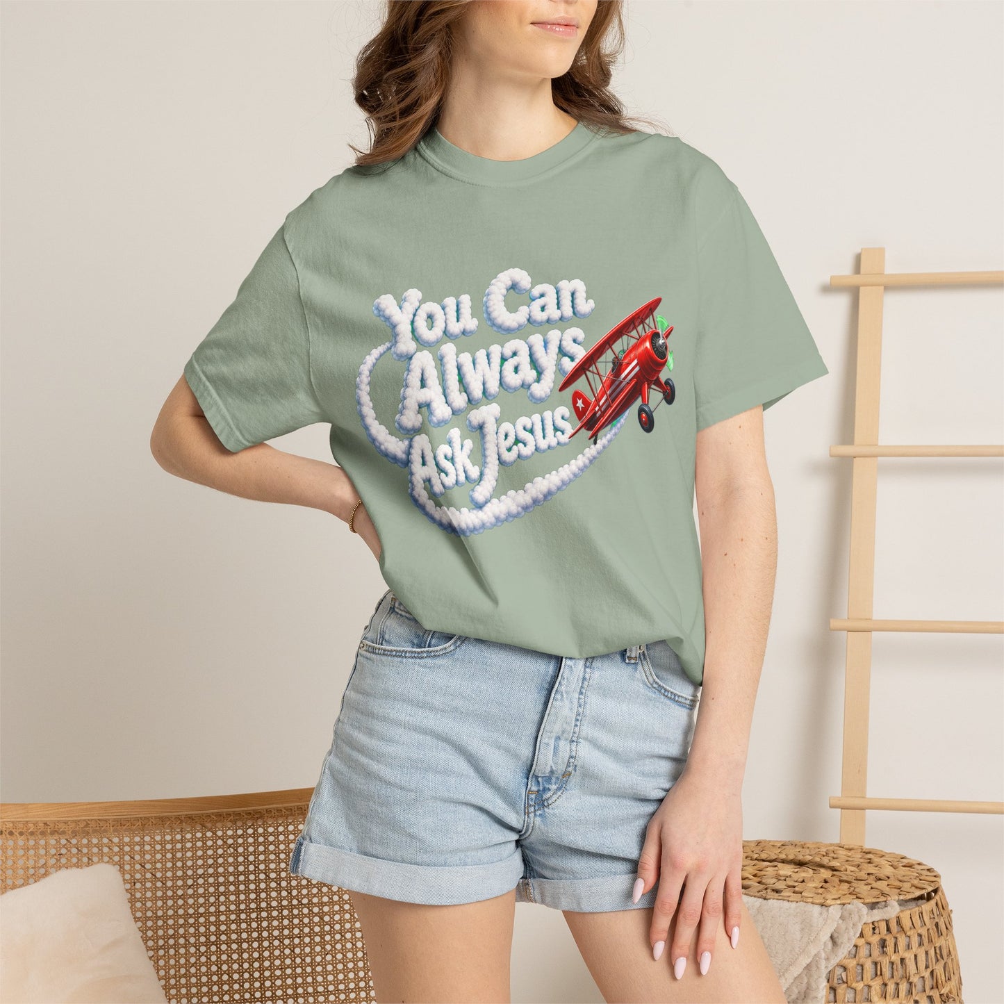 You Can Always Ask Jesus T-Shirt — Retro Biplane Skywriting Christian Tee