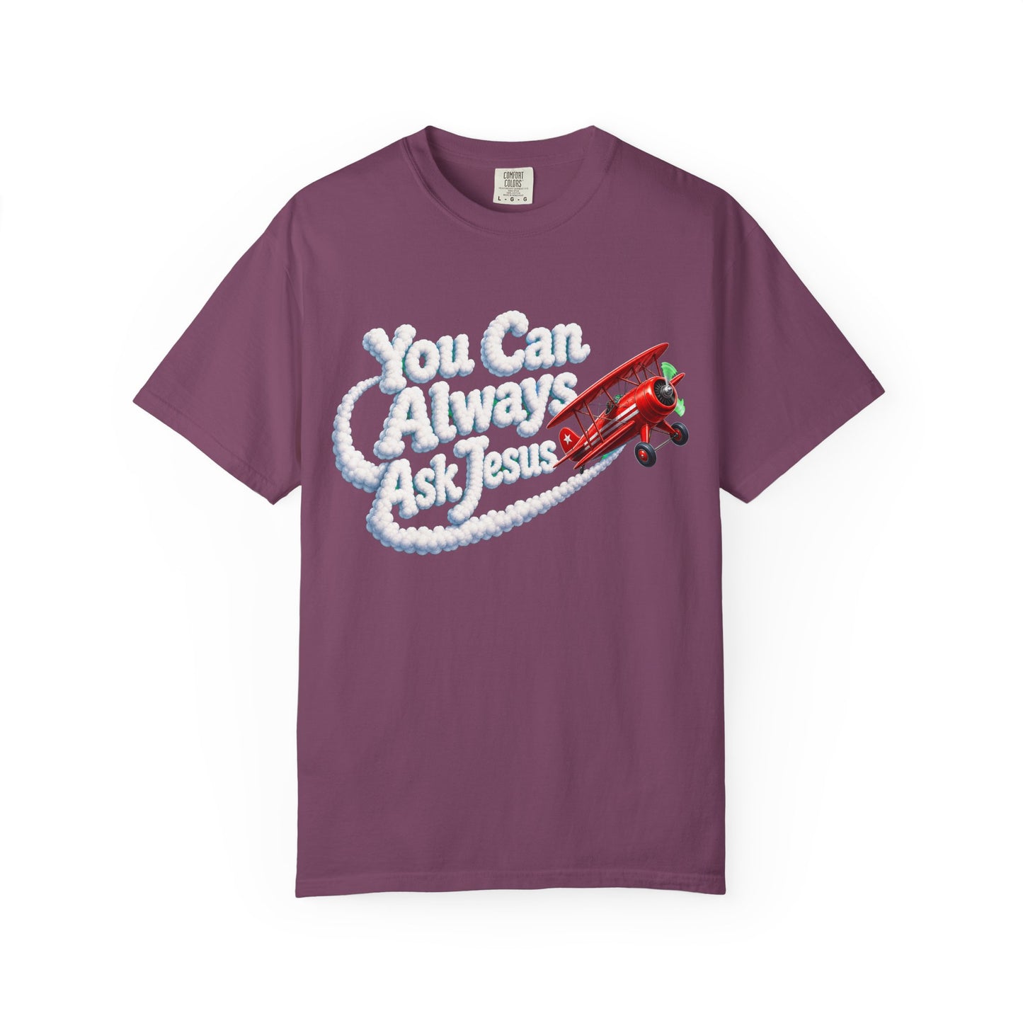 You Can Always Ask Jesus T-Shirt — Retro Biplane Skywriting Christian Tee