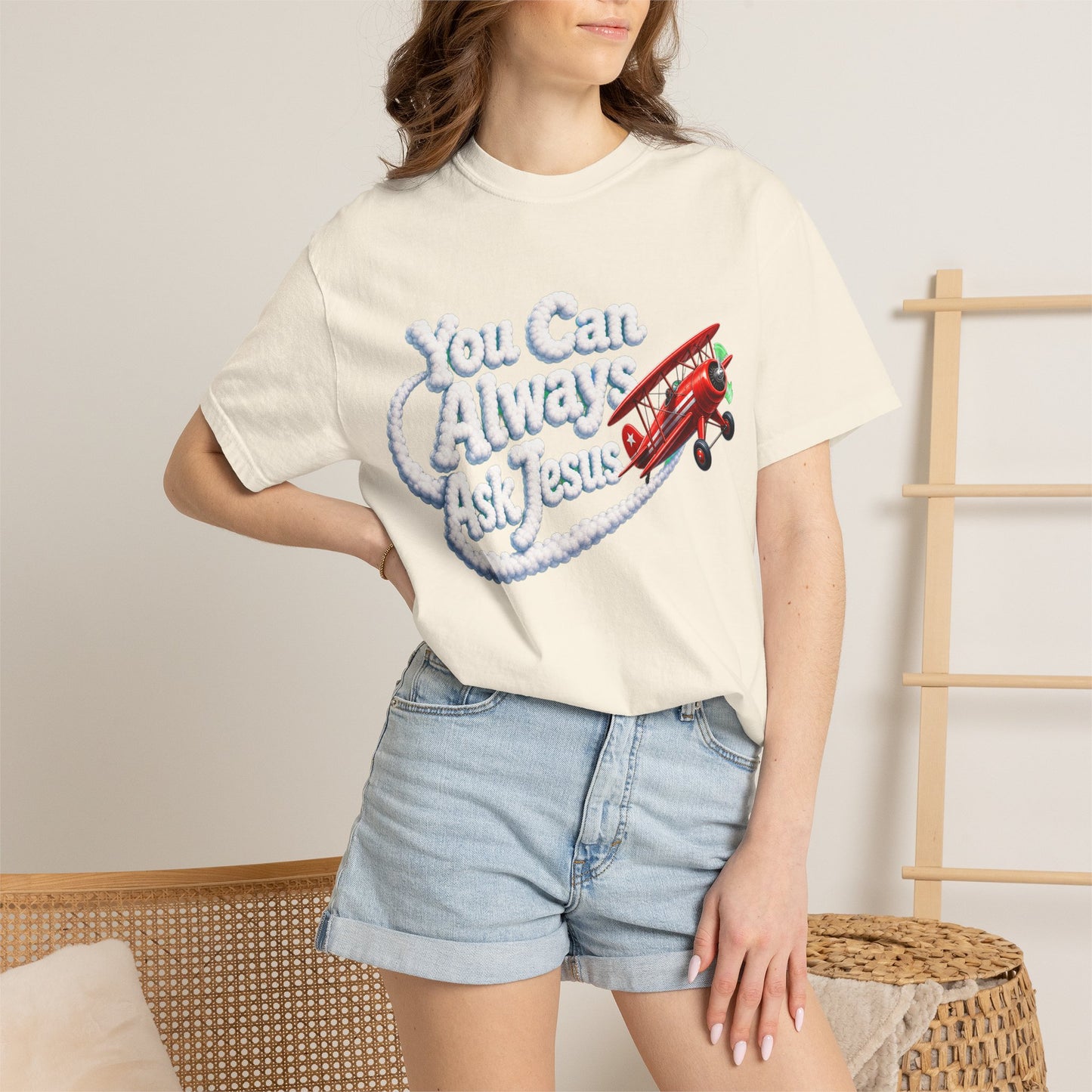 You Can Always Ask Jesus T-Shirt — Retro Biplane Skywriting Christian Tee