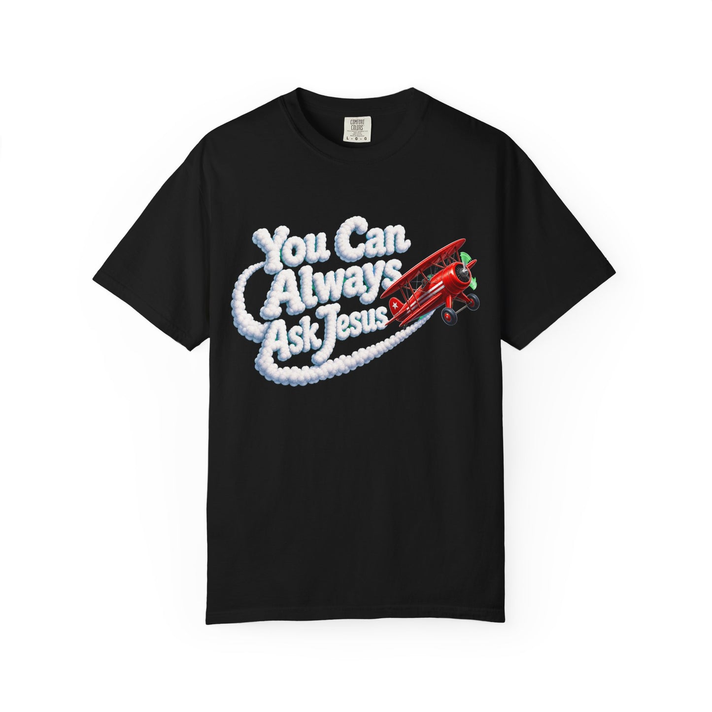 You Can Always Ask Jesus T-Shirt — Retro Biplane Skywriting Christian Tee