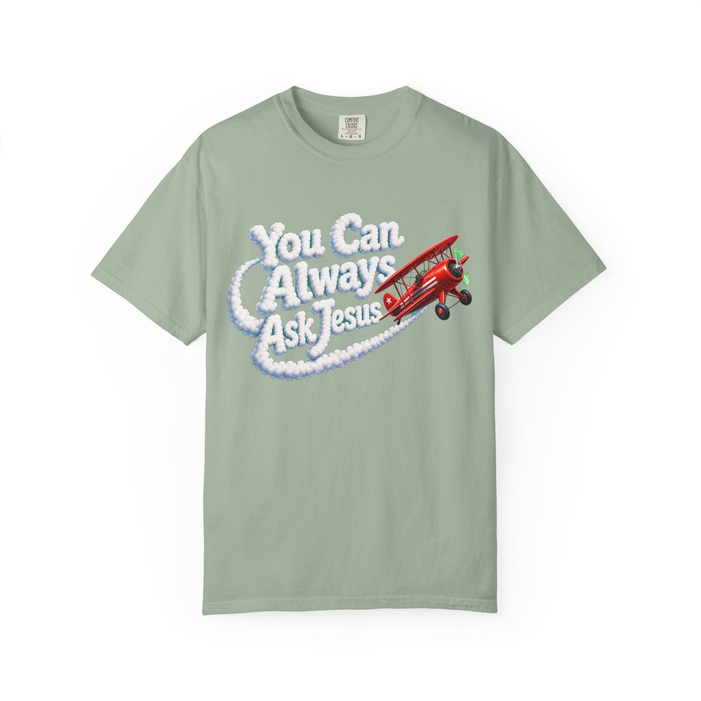 You Can Always Ask Jesus T-Shirt — Retro Biplane Skywriting Christian Tee