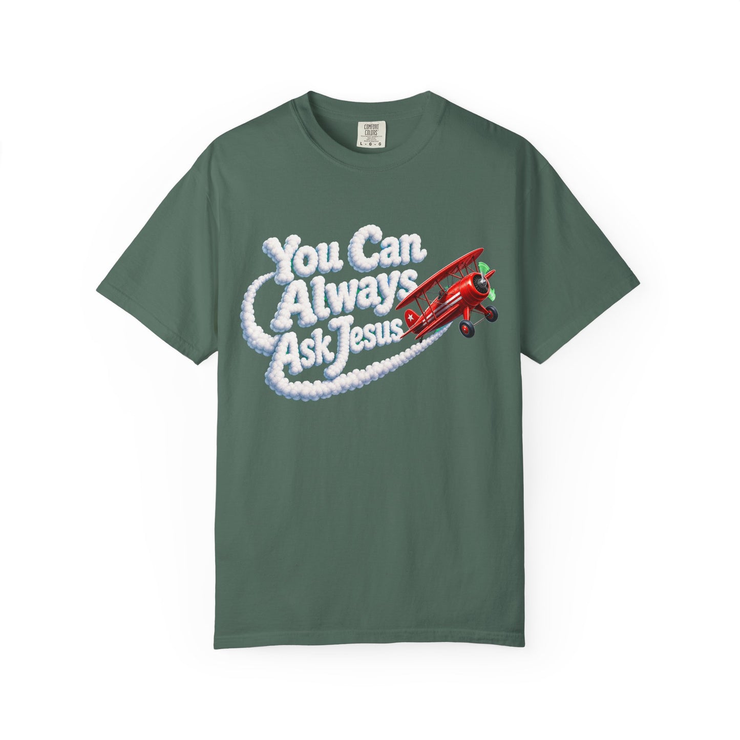 You Can Always Ask Jesus T-Shirt — Retro Biplane Skywriting Christian Tee