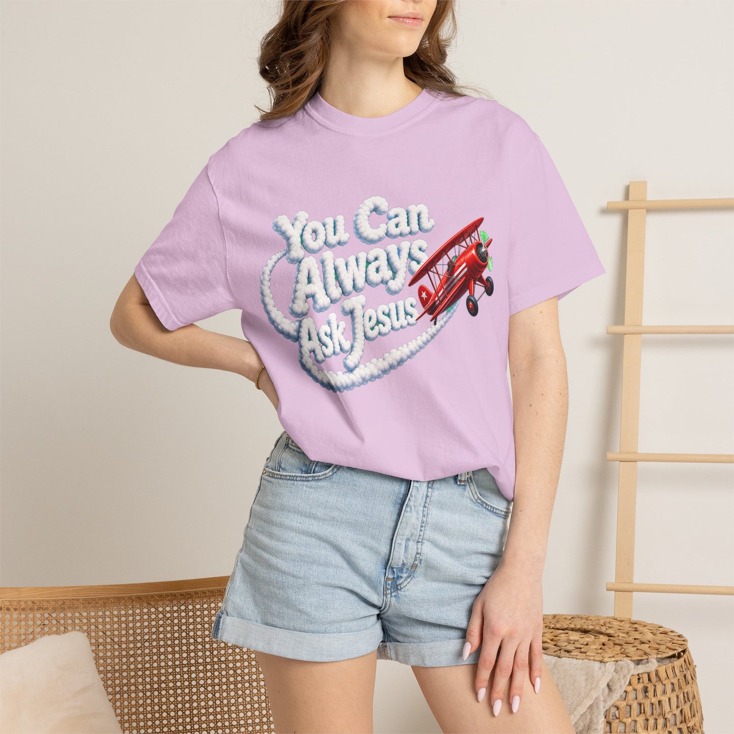 You Can Always Ask Jesus T-Shirt — Retro Biplane Skywriting Christian Tee