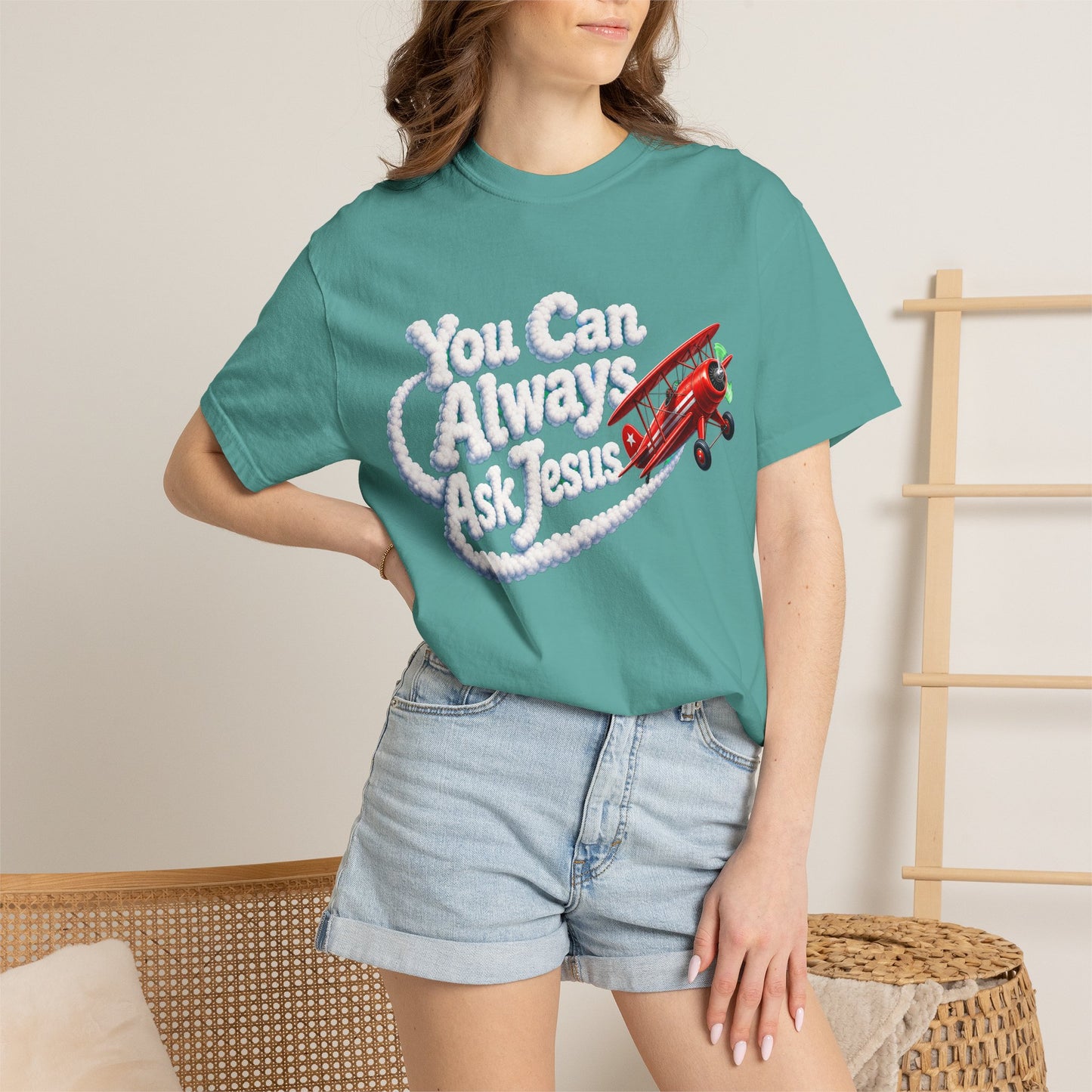 You Can Always Ask Jesus T-Shirt — Retro Biplane Skywriting Christian Tee