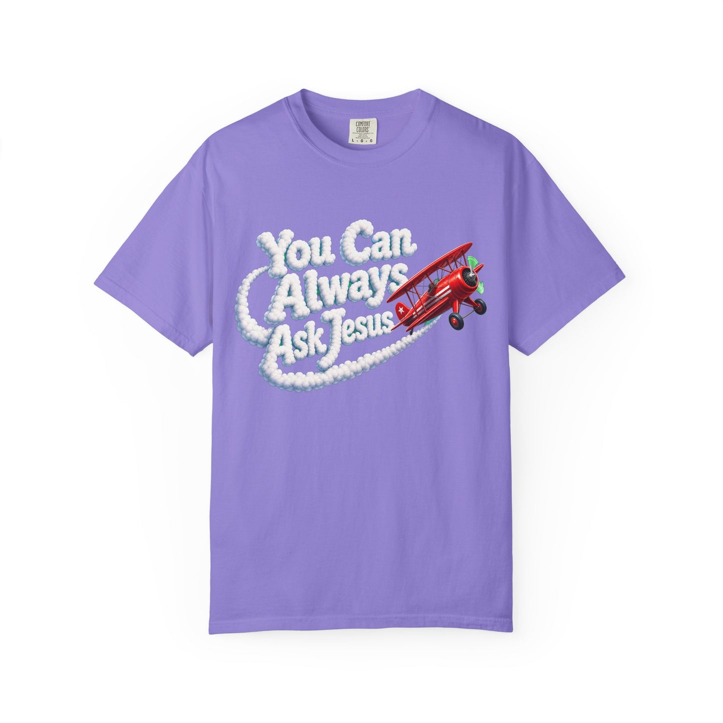 You Can Always Ask Jesus T-Shirt — Retro Biplane Skywriting Christian Tee