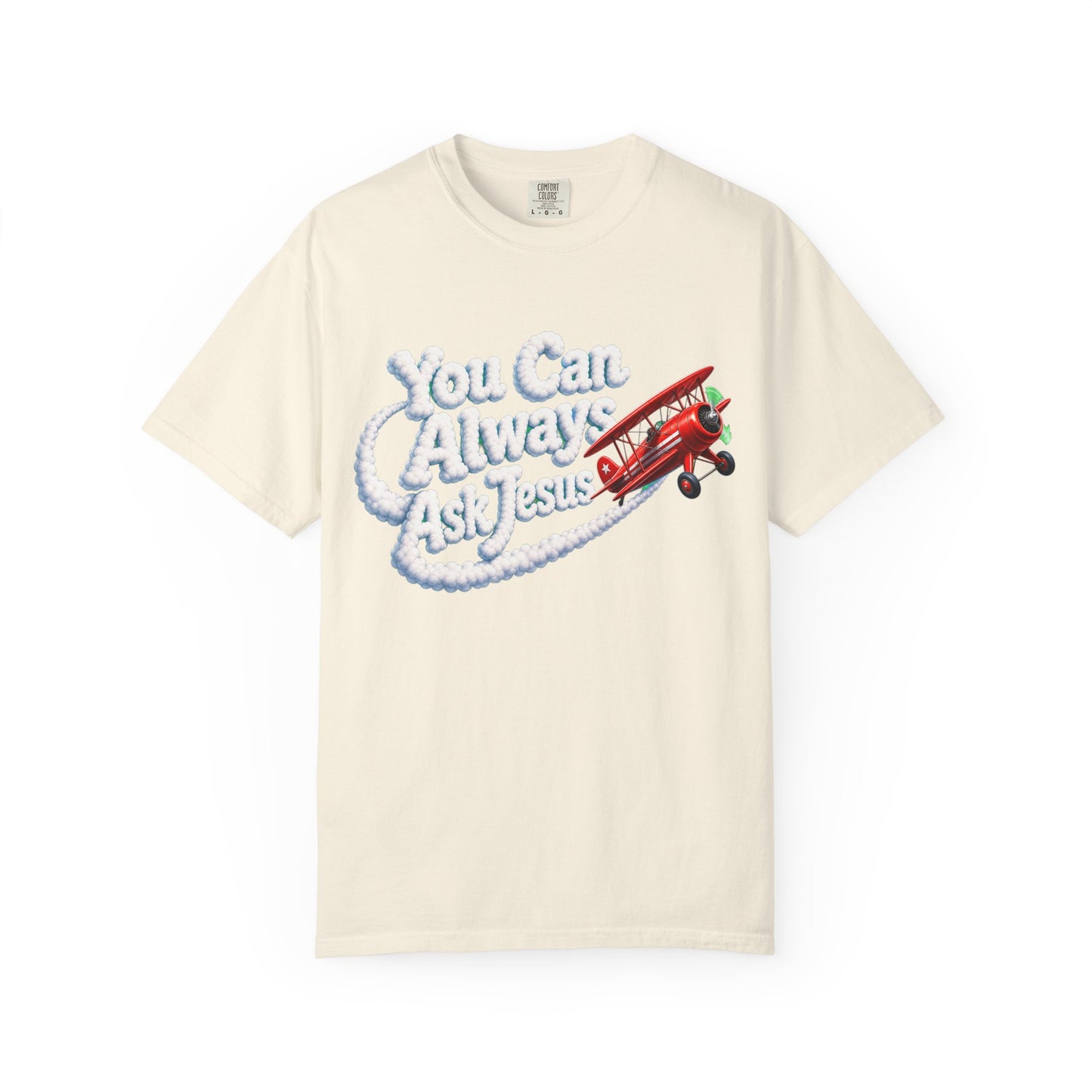 You Can Always Ask Jesus T-Shirt — Retro Biplane Skywriting Christian Tee