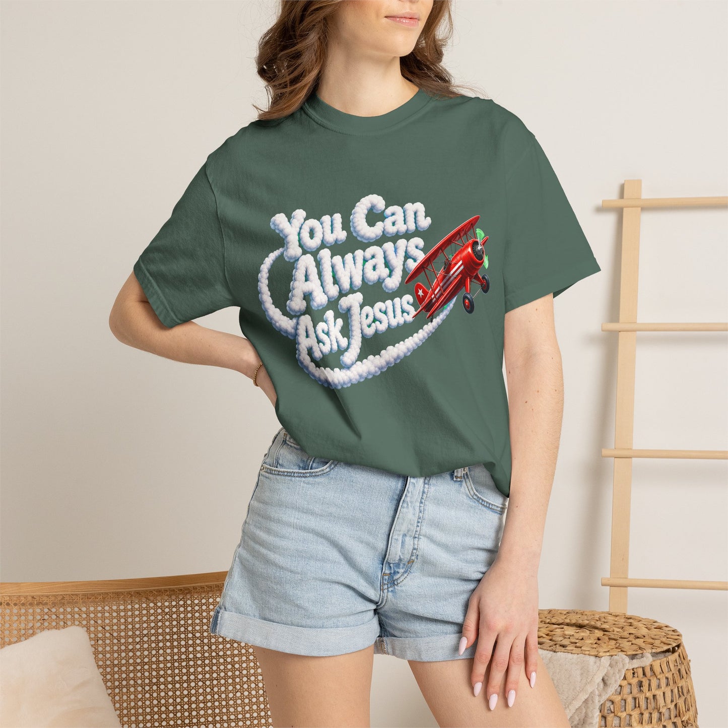 You Can Always Ask Jesus T-Shirt — Retro Biplane Skywriting Christian Tee