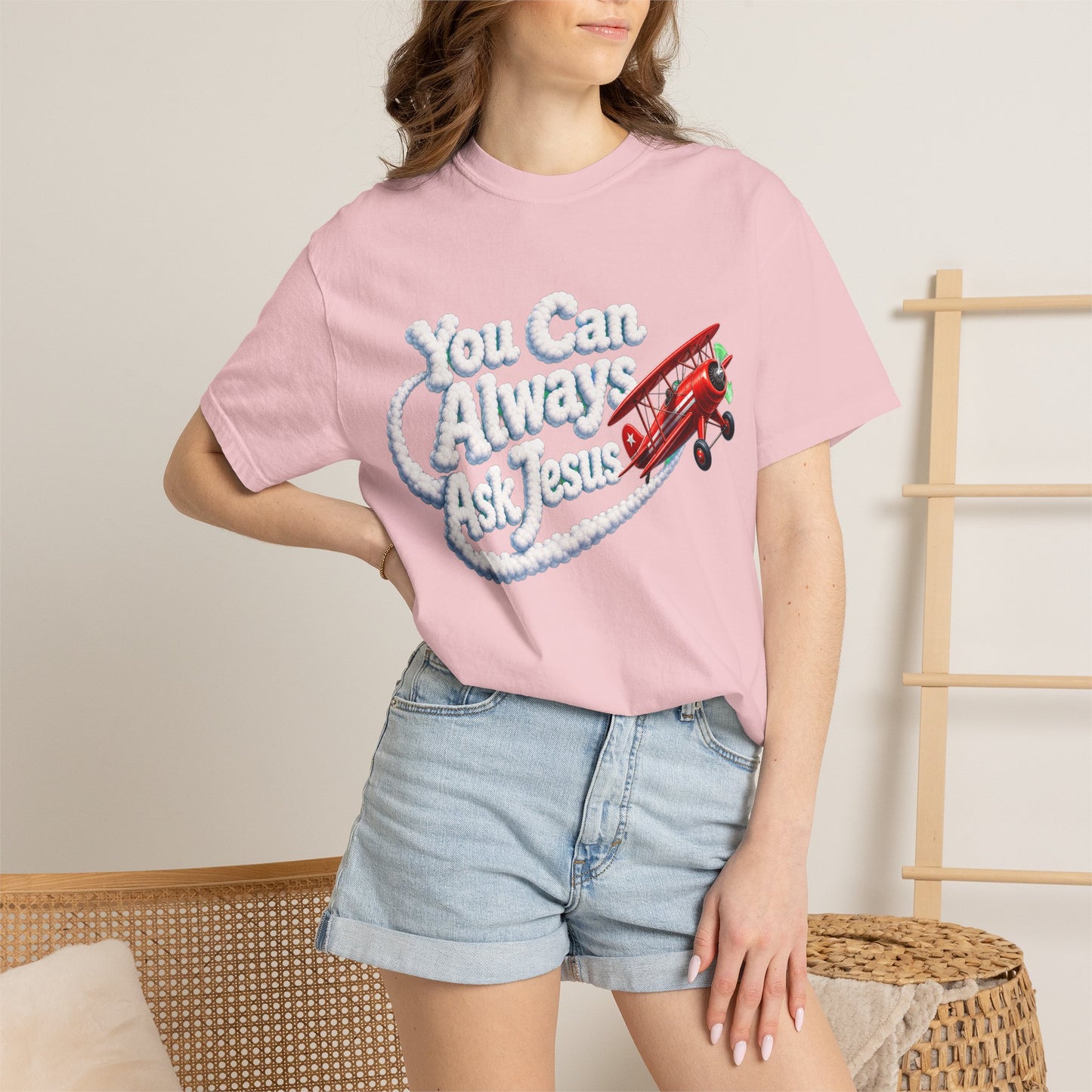 You Can Always Ask Jesus T-Shirt — Retro Biplane Skywriting Christian Tee