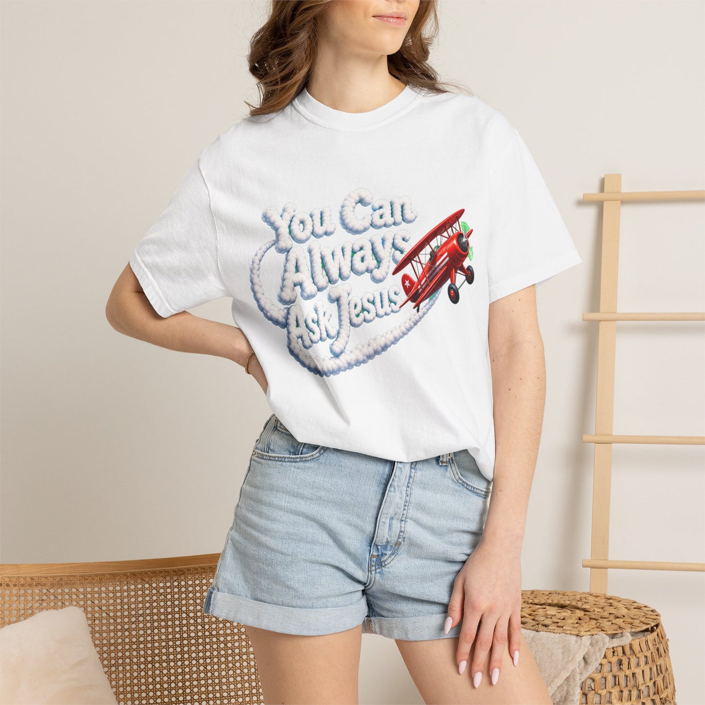 You Can Always Ask Jesus T-Shirt — Retro Biplane Skywriting Christian Tee